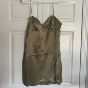 Sage green satin mini dress